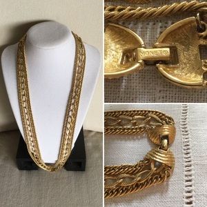 Monet Vintage Triple Str Goldtone Chain Necklace
